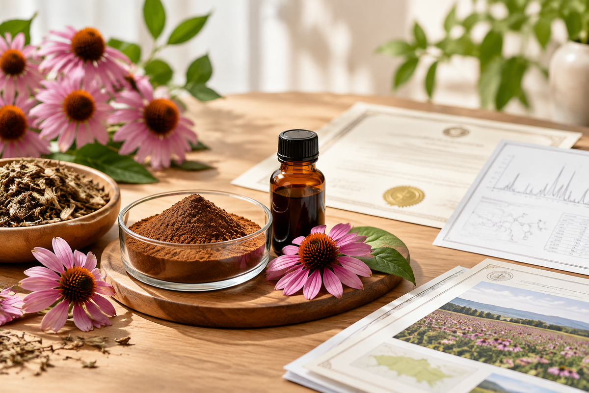 Echinacea extract samples with species certificate, echinacoside assay and cultivation origin documents