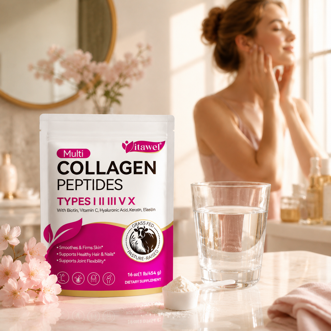 Existing ITAWEL multi collagen powder illustration; consult the full label for allergens