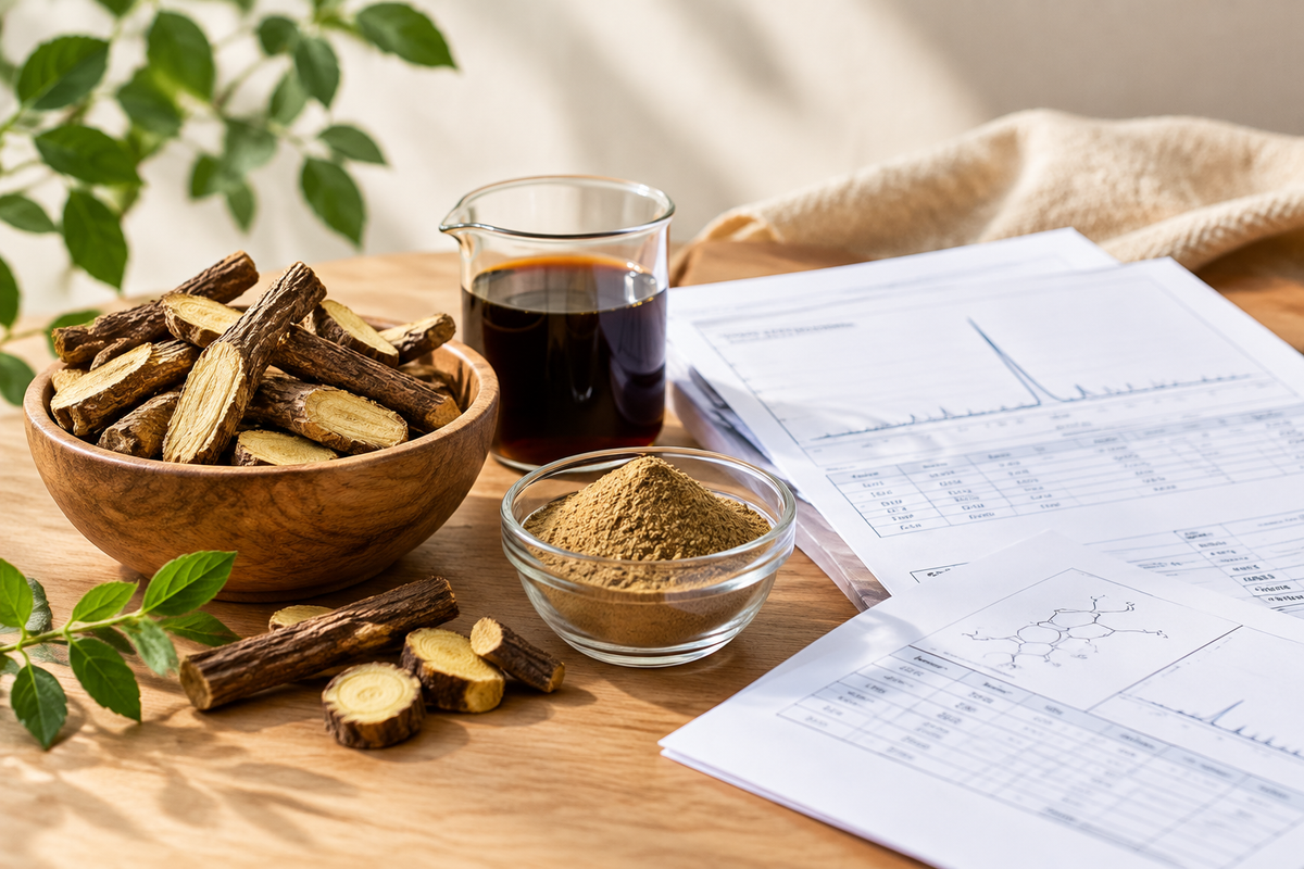 Licorice extract samples with glycyrrhizin assay report and DGL specification documents