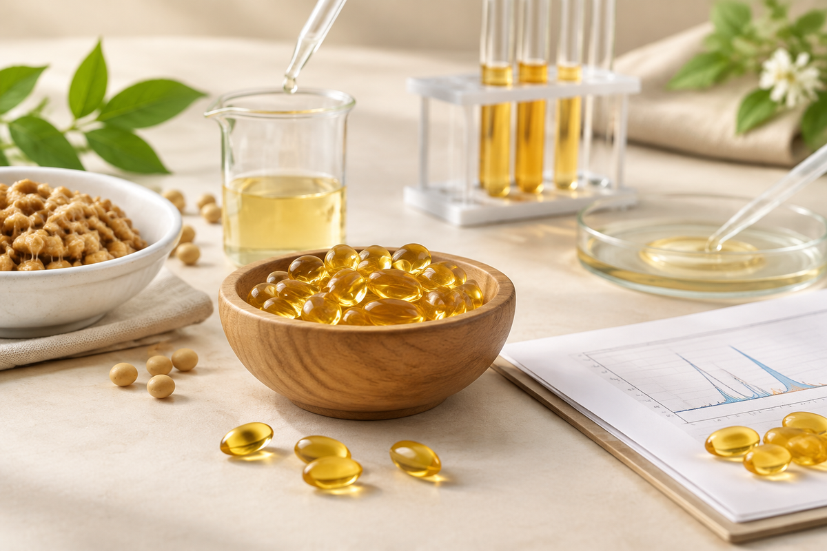 Nattokinase softgel samples with FU activity assay, vitamin K2 test and stability documentation