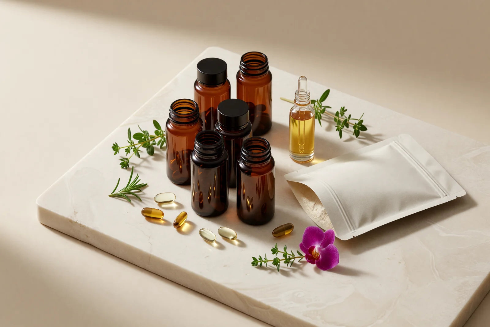 Capsules, softgels, powder and liquid supplement formats