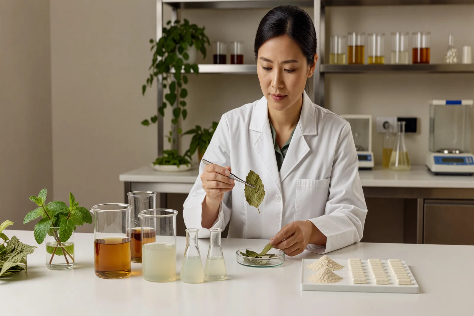 Supplement formulation specialists reviewing ingredients and product formats